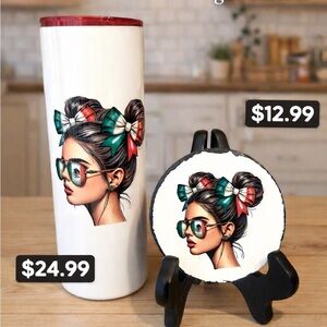 Stylish Tumbler with Colorful  Mexican girl Design and Coaster